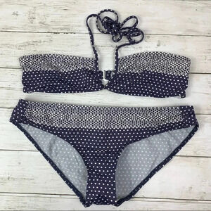 Comptoir Des Cotonniers Blue Polk A Dot Bikini L Swim Swimsuit Printed Halter